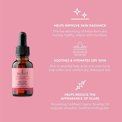 Sukin Organic Rosehip Oil 25ml - reduces the appearance of scars, ageing, relieves redness & helps maintain healthy skin - cruelty free & vegan friendly.