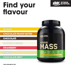 Optimum Nutrition Serious Mass Protein Powder with Creatine, Glutamine, 25 Vitamins & Minerals, High Calorie Mass Gainer, Banana Flavour, 8 Servings, 2.73kg, Packaging May Vary