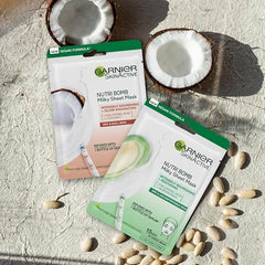 Garnier Nutri Bomb Milky Sheet Mask, With Almond Milk and Hyaluronic Acid for Hydrated Glowing Skin, Intensely Nourishing & Restoring Milky Face Masks, Vegan Tissue