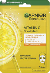 Garnier SkinActive Moisture Bomb Vitamin C Sheet Mask, Hydrating & Brightening Face Mask, Enriched With Vitamin Cg & Hyaluronic Acid Serum, Vegan Tissue