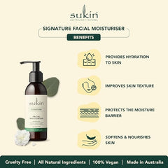 Sukin Signature Facial Moisturiser 125ml - with Vitamin E; Cruelty Free & Vegan Friendly - Nourishes, Softens & Protects the Skin’s Moisture Barrier. (Pack of 2)