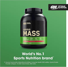 Optimum Nutrition Serious Mass Protein Powder with Creatine, Glutamine, 25 Vitamins & Minerals, High Calorie Mass Gainer, Strawberry Flavour, 8 Servings, 2.73kg, Packaging May Vary