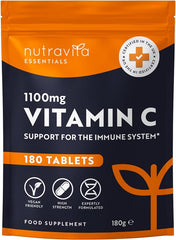 Nutravita Vitamin C Tablets 1100mg – 180 Premium Vegan and Vegetarian Tablets 3 Month Supply High Strength Ascorbic Nutravita Acid Vitamin C for The Immune System