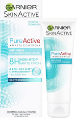 Garnier Pure Active Matte Control Anti-Blemish Face Moisturiser 50ml, Face Care For Oily Skin, With Salicylic Acid & Mineral Silica, Ultra Light Soothing Gel Texture, Dermatologically Tested