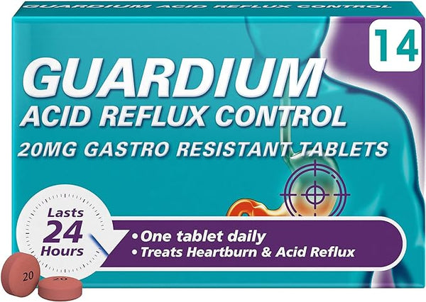 Guardium Acid Reflux Tablets, 14 Pack, Indigestion Tablets, Heartburn Tablets, Esomeprazole, Gerd, Gord, Antacids Tablets For Acid Reflux, 24 Hour Protection, Antacids, Digestion and Nausea