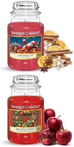 Bundle of Yankee Candle Scented Candles | Christmas Eve Large Jar Candle | Red Apple Wreath Large Jar Candle | Long Burning Scented Candles: up to 150 Hours