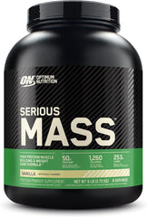 Optimum Nutrition Serious Mass Protein Powder with Creatine, Glutamine, 25 Vitamins & Minerals, High Calorie Mass Gainer, Vanilla Flavour, 8 Servings, 2.73kg, Packaging May Vary