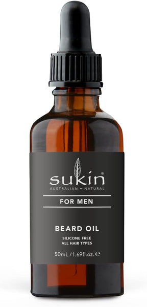 Sukin Australian Natural For Men Beard Oil Hydrates Your Beard and Helps Reduce Dandruff and Itching, Moisturising Combination of Natural Argan, Almond and Crambe Oil, Vegan, 50ml