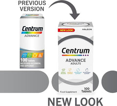 Centrum Advance Multivitamin Tablets for Men and Women, Vitamins with 24 Essential Nutrients, including Vitamin C, D, and Zinc, 100 ct (Packaging and Tablet colour may vary slightly)