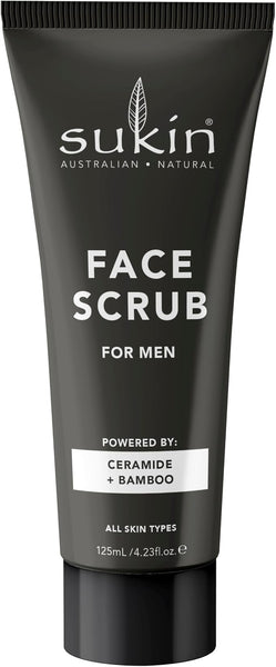Sukin - Mens Face Scrub - Natural and Revitalising Face Scrub with Bamboo Powder, Walnut Shells, Ceramides, Sesame, Jojoba Oil and More - Skin Care for Men - 125ml