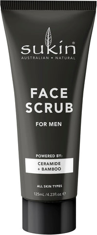 Sukin - Mens Face Scrub - Natural and Revitalising Face Scrub with Bamboo Powder, Walnut Shells, Ceramides, Sesame, Jojoba Oil and More - Skin Care for Men - 125ml
