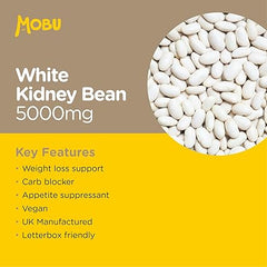 Mobu-White Kidney Bean Extract 5000mg 120 Tablets | Carbohydrate Control Supplement | Blood Glucose Support & Weight Management