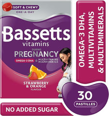 Bassetts Vitamins Pregnancy Omega-3 DHA Multivitamins & Multiminerals Strawberry & Orange Flavour 30 Gummy Pastilles