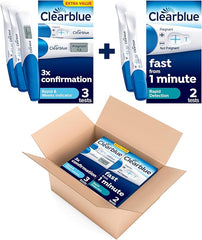 Clearblue Pregnancy Test 5X Confirmation Combo Pack, Result As Fast As 1 Minute (Visual Sticks) & Tells You How Many Weeks (Digital Stick), Kit of 5 Tests (1 Digital, 4 Visual)