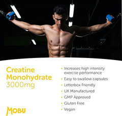 Mobu-Creatine Monohydrate Capsules 750mg (3000mg Per Serving) - 120 Capsules - Boost Muscle Mass, Bulk & Strength - Supports Increased Energy & Performance - Pre Workout Supplement for Men & Women
