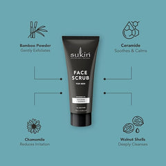 Sukin - Mens Face Scrub - Natural and Revitalising Face Scrub with Bamboo Powder, Walnut Shells, Ceramides, Sesame, Jojoba Oil and More - Skin Care for Men - 125ml