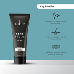 Sukin - Mens Face Scrub - Natural and Revitalising Face Scrub with Bamboo Powder, Walnut Shells, Ceramides, Sesame, Jojoba Oil and More - Skin Care for Men - 125ml