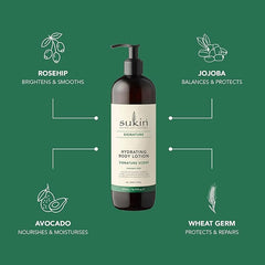 Sukin Signature Hydrating Body Lotion 500ml - with Rosehip & Essential Olis; cruelty free & vegan friendly - replenishes and nourishes the skins moisture barrier through its rich blend to soothe.