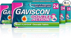 Gaviscon Double Action Heartburn and Indigestion Tablets, Mint Flavour, Pack of 4 x 24 Tablets, Total 96 Tablets