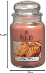 Price's - Sandalwood Large Jar Candle - Woody, Delicious, Quality Fragrance - Long Lasting Scent - Up to 150 Hour Burn Time