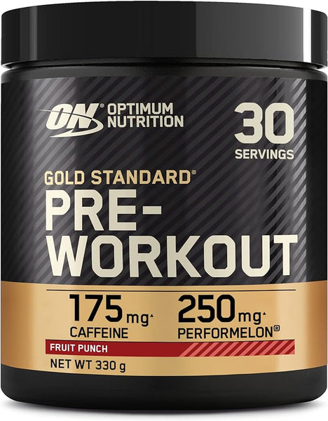 Optimum Nutrition Gold Standard Pre Workout Powder, Energy Drink with Creatine Monohydrate, Beta Alanine, Caffeine and Vitamin B Complex, Nutrition Supplement, Fruit Punch Flavour, 30 Servings, 330 g