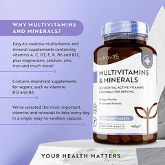 Nutravita Multivitamins & Minerals - 365 Vegan Multivitamin Tablets - 1 Year Supply - Multivitamin Tablets for Men and Women with 26 Essential Active