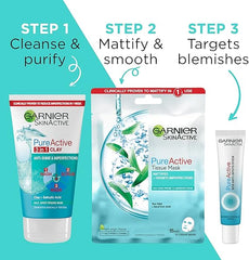 Garnier Pure Active 3in1 Clay Mask-Wash-Scrub 150ml, With Clay, Eucalyptus & Salicylic Acid, Face Cleanser For Oily Skin, Packaging May Vary (Pack of 3)