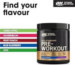 Optimum Nutrition Gold Standard Pre Workout Powder, Energy Drink with Creatine Monohydrate, Beta Alanine, Caffeine and Vitamin B Complex, Food Supplement, Blue Raspberry Flavour, 30 Servings, 330 g