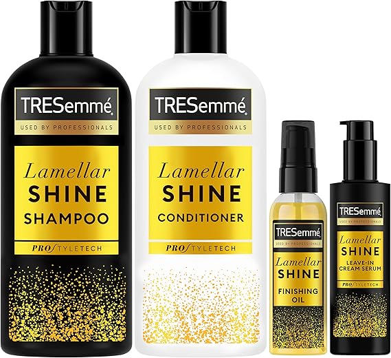 TRESemme Lamellar Shine Hair Care Bundle Shampoo (680 ml), Conditioner (680 ml), Oil (75 ml) & Serum (200 ml) with patented Lamellar Technology for an ultra-glossy salon finish