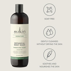 Sukin Signature Soap-Free Botanical Body Wash 500ml - gently cleanses and purify the skin without drying - with Aromatic Botanicals and Essential Oils; cruelty free & vegan friendly.