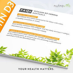 Nutravita Vitamin D3 4000 iu - 400 High Strength Easy to Swallow Premium Softgels - Over A Year's Supply - Max Strength Vitamin D3 Cholecalciferol Supplement