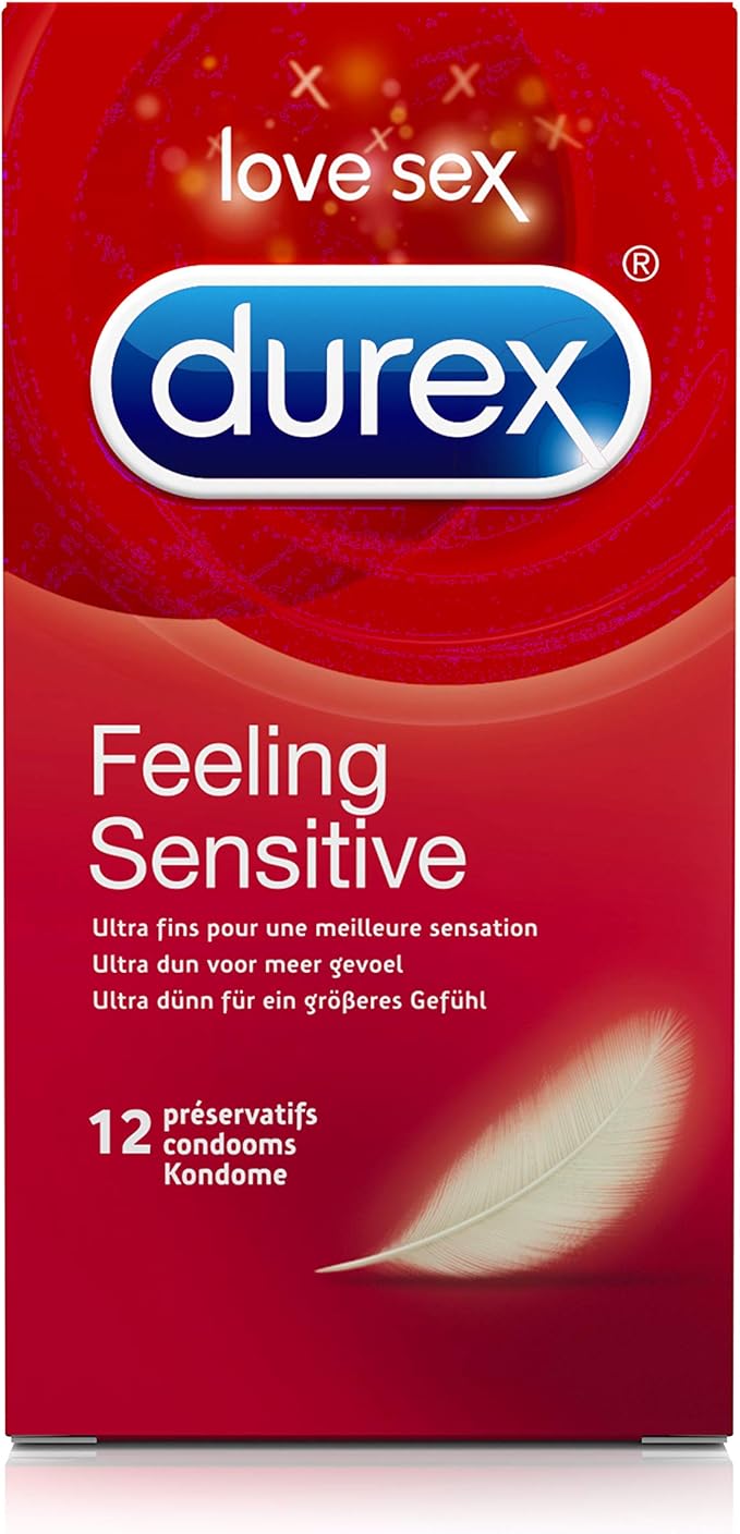 Durex Thin Feel Condoms, Regular Fit, 12s, Secure, Natural Latex, with Silicone Lube, Easy On Shape, More Sensitivity