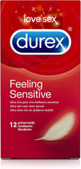 Durex Thin Feel Condoms, Regular Fit, 12s, Secure, Natural Latex, with Silicone Lube, Easy On Shape, More Sensitivity