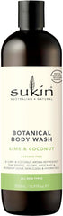 Sukin Soap-Free, Lime & Coconut Botanical Body Wash 500ml - stimulates the senses with zesty citrus & Coconut while leaving skin clean and fresh - with Essential Oils; cruelty free & vegan friendly.