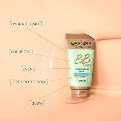 Garnier Oil-Free Perfecting All-in-1 BB Cream, Shade Light, Tinted Moisturiser SPF25, Mattifies Skin & Evens Complexion, With Hyaluronic Acid, Aloe & Mineral Pigments, 50ml