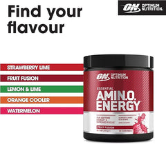 Optimum Nutrition Amino Energy Pre Workout Powder, Energy Drink with Amino Acids, BCAA, L-Glutamine and L-Leucine, Food Supplement with Vitamin C and Caffeine, Fruit Fusion Flavour, 30 Servings, 270 g