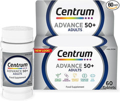 Centrum Advance 50+ Multivitamin Tablets for Men and Women, Vitamins with 24 Essential Nutrients including Vitamin C, D and Zinc, 60 ct (Packaging and Tablet colour may vary slightly)