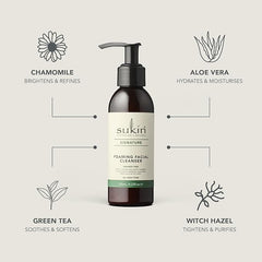 Sukin Signature Foaming Facial Cleanser 125ml - with Witch Hazel & Green Tea; cruelty free & vegan friendly - gently cleanses skin, removes make-up, dirt build-up and sebum.