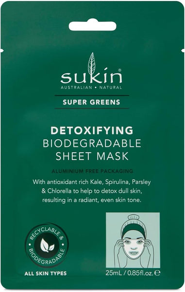 SUKIN SUPER GREENS MASK SACHETX8 DETOXIFYING SHEET