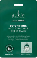 SUKIN SUPER GREENS MASK SACHETX8 DETOXIFYING SHEET