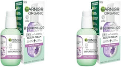 Garnier Organic Lavandin & Hyaluronic Acid Serum Cream, 2in1 Formula With Hyaluronic Acid serum & Hydrating Moisturiser, Replumps Skin & Reduces Fine Lines, Organic & Vegan Formula, 50ml (Pack of 2)