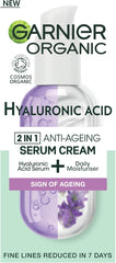 Garnier Organic Lavandin & Hyaluronic Acid Serum Cream, 2in1 Formula With Hyaluronic Acid serum & Hydrating Moisturiser, Replumps Skin & Reduces Fine Lines, Organic & Vegan Formula, 50ml (Pack of 2)
