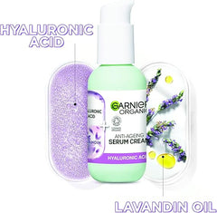 Garnier Organic Lavandin & Hyaluronic Acid Serum Cream, 2in1 Formula With Hyaluronic Acid serum & Hydrating Moisturiser, Replumps Skin & Reduces Fine Lines, Organic & Vegan Formula, 50ml (Pack of 2)