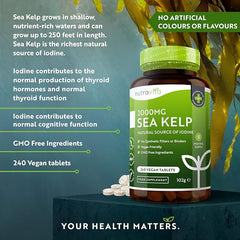Nutravita Sea Kelp 2000mg - Natural Source of Iodine - 240 Vegan Tablets (8 Month Supply) - GMO Free Supplement