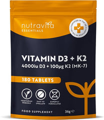 Nutravita Vitamin D3 4000 iu & Vitamin K2 100μg (MK7) – 180 Vegetarian Tablets – 6 Month Supply Vitamin D Supplement for Bones, Muscles & Immune System