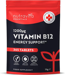 Nutravita High Strength Vitamin B12 1200mcg Tablets - 365 Vegan Methylcobalamin Vitamin B Tablets VIT B12