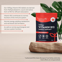Nutravita High Strength Vitamin B12 1200mcg Tablets - 365 Vegan Methylcobalamin Vitamin B Tablets VIT B12