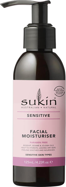 Sukin Sensitive Facial Moisturiser 125ml - with essential oils; cruelty free & vegan friendly -fast-absorbing to reduce the likelihood of a reaction for dry skin.