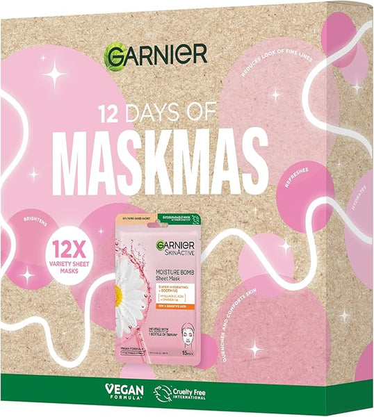 Garnier 12 Days of Maskmas Giftset - For skin in need of a refresh - Reduces look of fine lines & quenches skin