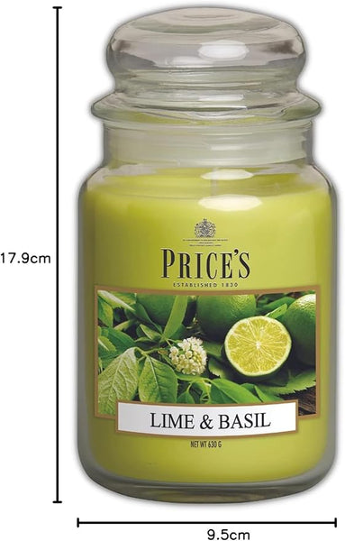 Price's - Lime & Basil Large Jar Candle - Sweet, Delicious, Quality Fragrance - Long Lasting Scent - Up to 150 Hour Burn Time